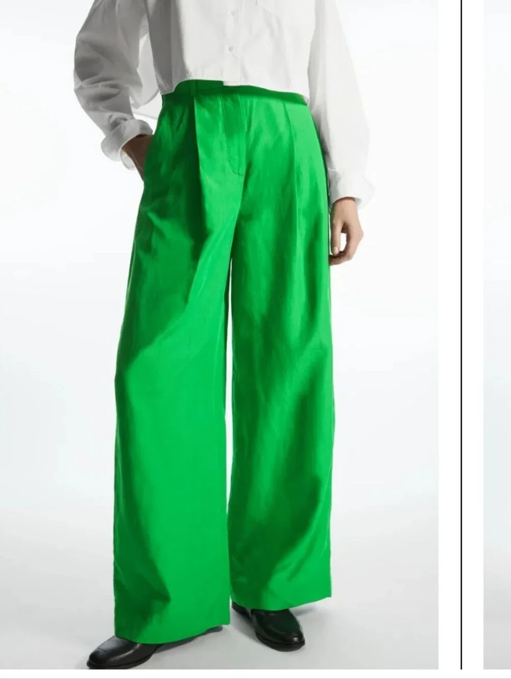 COS High-waist Wide Leg Pleated Front Linen Blend Pants in Bright Green Size 10